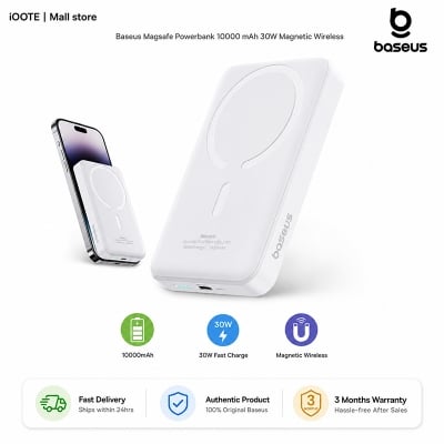 Picture of Baseus Magsafe Powerbank 10000mAh 30W Magnetic Wireless Fast Charging Mini Power Bank for iPhone & Samsung | 3 Months Warranty - White