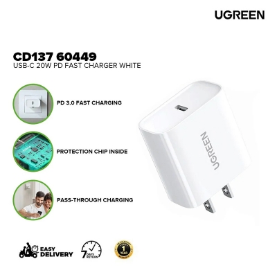 Picture of UGREEN 20W GaN USB-C Fast Charging adapter with PD 3.0 & QC 3.0 | For iPhone 14 Pro Max, 13, 12 & 11 Series | 18 Months Warranty - White