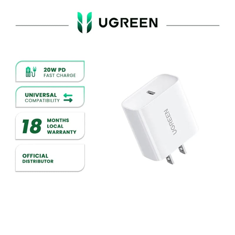 Picture of UGREEN 20W GaN USB-C Fast Charging adapter with PD 3.0 & QC 3.0 | For iPhone 14 Pro Max, 13, 12 & 11 Series | 18 Months Warranty - White