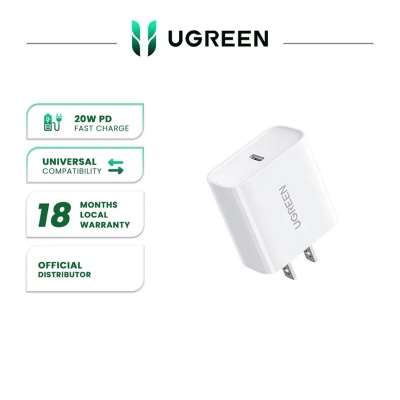 Picture of UGREEN 20W GaN USB-C Fast Charging adapter with PD 3.0 & QC 3.0 | For iPhone 14 Pro Max, 13, 12 & 11 Series | 18 Months Warranty - White