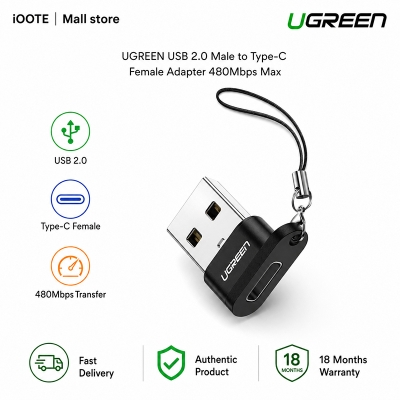 Picture of UGREEN USB 2.0 Male to Type-C Female Adapter 480Mbps Max | 18 Months warranty - Black