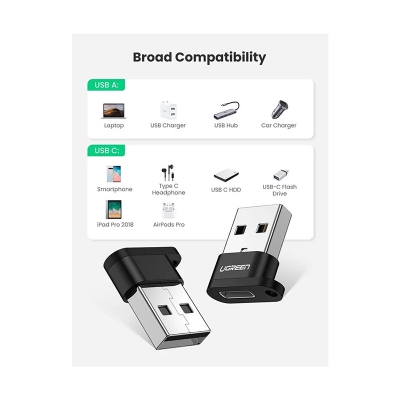 Picture of UGREEN USB 2.0 Male to Type-C Female Adapter 480Mbps Max | 18 Months warranty - Black
