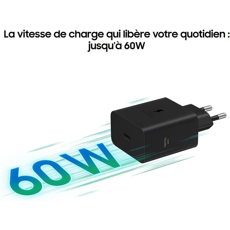 Picture of Samsung 60W 2-Pin GaN Fast Charging Adapter | USB-C Power Delivery (PD 3.1) Charger | Safe & Efficient Power Brick | 6 Months Warranty - Black