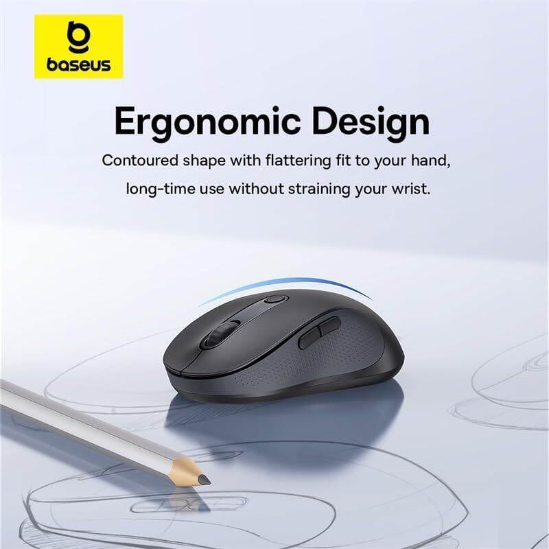 Picture of Baseus F02 Ergonomic Wireless Mouse Dual Mode Bluetooth 5.2 + 2.4GHz Silent Click Rechargeable Mouse with 5 DPI Modes for Laptop PC Mac | 3 Months Warranty - Black