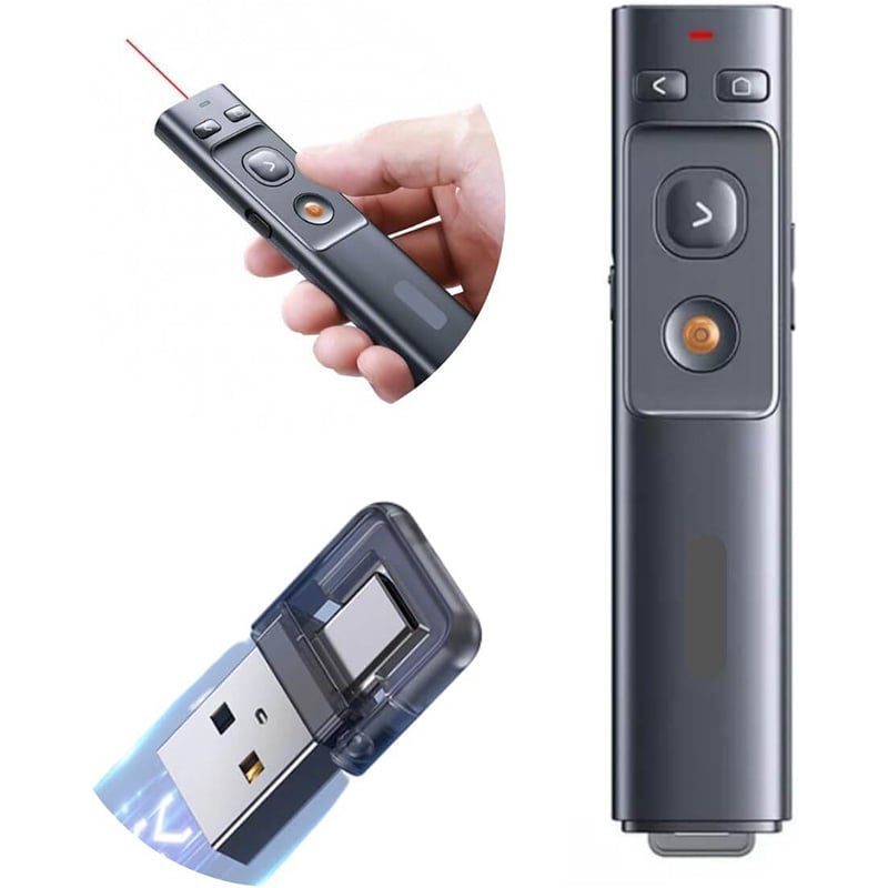 Picture of Baseus ACFYB-0G Orange Dot Dual Mode USB and Type-C Wireless Power Point PPT Flip Pen Presenter Red Laser Pointer - Black