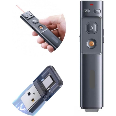 Picture of Baseus ACFYB-0G Orange Dot Dual Mode USB and Type-C Wireless Power Point PPT Flip Pen Presenter Red Laser Pointer - Black