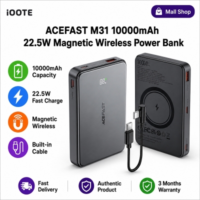 Picture of ACEFAST M31 10000mAh 22.5W Magnetic Wireless Power Bank | MagSafe Compatible Portable Fast Charging Power Bank for iPhone Android | 3 Months Warranty - Black