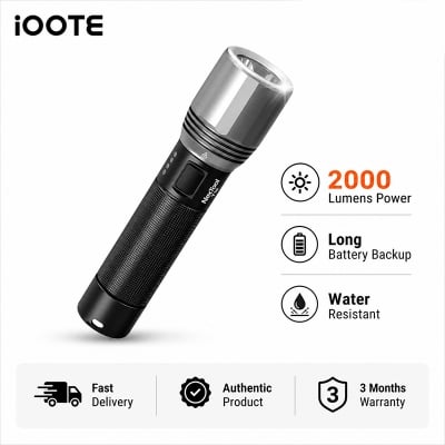Picture of Xiaomi Nextool T10 2000Lumens 7 Modes High Power LED Rechargeable Flashlight |  2000 Lumens Power  |  Long Battery Backup | Water Resistant | 3 Months Warranty - Black