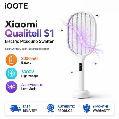 Picture of Xiaomi Qualitell S1 Smart Digital Display Electric Mosquito Swatter | USB Rechargeable Mosquito Bat | LED Display Insect Killer Racket | Safe & Powerful Bug Zapper | 6 Months Warranty - White