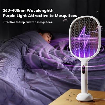 Picture of Xiaomi Qualitell S1 Smart Digital Display Electric Mosquito Swatter | USB Rechargeable Mosquito Bat | LED Display Insect Killer Racket | Safe & Powerful Bug Zapper | 6 Months Warranty - White
