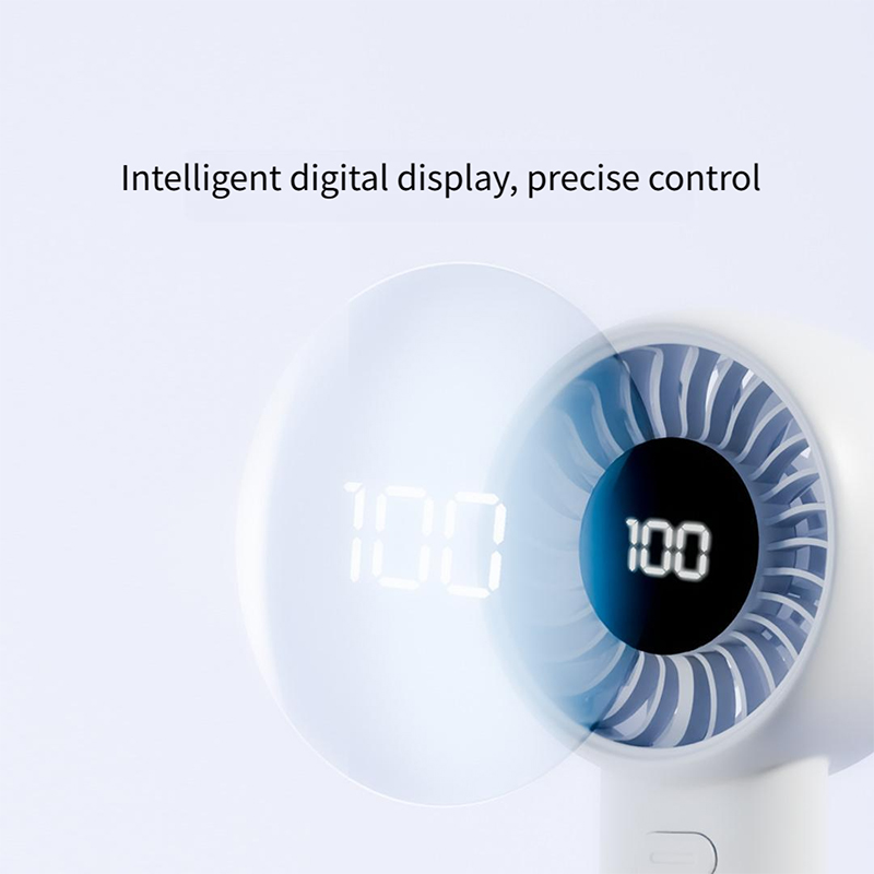 Picture of Qualitell Y4 Digital Display Handheld Fan 3600mAh Rechargeable Portable Mini Fan with 5 Speed Levels USB Type-C Cooling Fan 6 Months Warranty - White