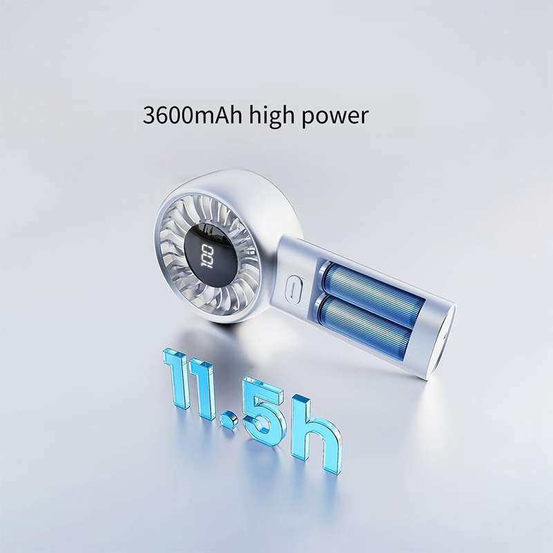 Picture of Qualitell Y4 Digital Display Handheld Fan 3600mAh Rechargeable Portable Mini Fan with 5 Speed Levels USB Type-C Cooling Fan 6 Months Warranty - White