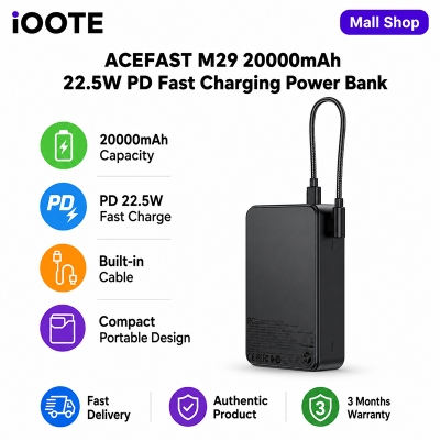 Picture of ACEFAST M29 20000mAh 22.5W PD Fast Charging Power Bank | High Capacity Portable Charger for iPhone Android Samsung | 3 Months Warranty - Black