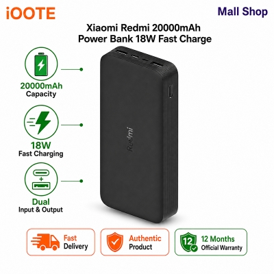Picture of Xiaomi Redmi 20000mAh 18W Fast Charging Power Bank | Dual Input & Dual Output, Bi-Directional Fast Charge, iPhone Compatible | 1 Year Official Warranty - Black