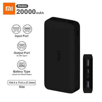Picture of Xiaomi Redmi 20000mAh 18W Fast Charging Power Bank | Dual Input & Dual Output, Bi-Directional Fast Charge, iPhone Compatible | 1 Year Official Warranty - Black