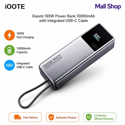 Picture of Xiaomi 165W Power Bank 10000mAh with Integrated USB-C Cable | Super Fast Charging Portable Power Bank | 12 Months Official Warranty - Dark Grey
