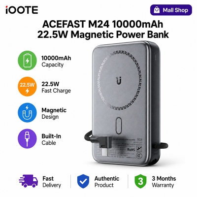 Picture of ACEFAST M24 10000mAh 22.5W Magnetic Power Bank | Built-In Cable Portable Fast Charging Power Bank for iPhone Android | 3 Months Warranty - Black