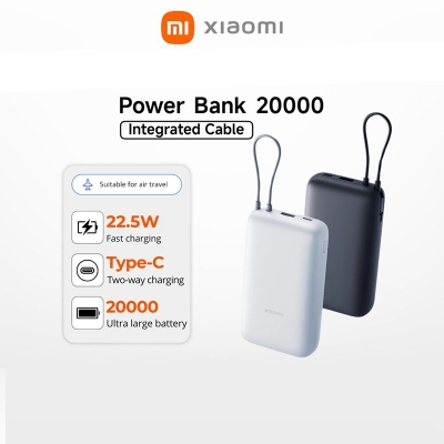 Picture of Xiaomi 20000mAh Power Bank Global Version with Integrated Cable | 22.5W Fast Charging, USB-C & USB Ports | 12 Months Official Warranty