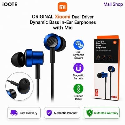 Picture of [Original] Xiaomi Dual Driver In-Ear 3.5mm Earphones with Mic 10mm + 8mm Dynamic Bass Drivers, Heavy Bass, Clear Vocals, Passive Noise Cancellation, Magnetic Earbuds, Braided Cable | 6 Months Warranty