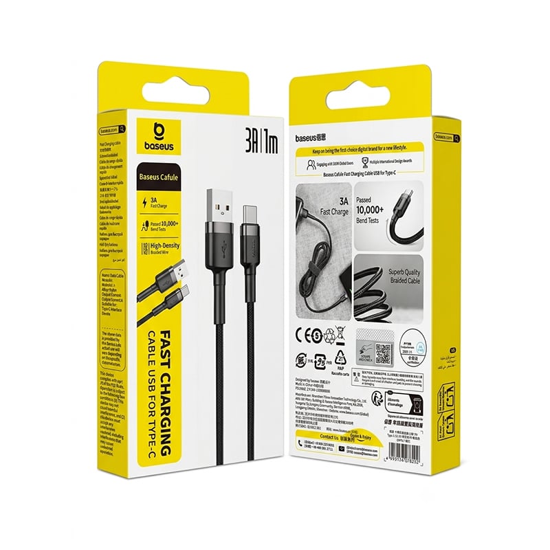 Picture of Baseus Cafule Cable USB A to Type-C 3A 1M | 3 Months warranty - Black