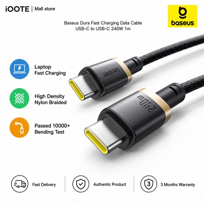Picture of Baseus Dura Fast Charging Data Cable USB-C to USB-C 240W 1m Red Black | 3 Months Warranty - Black
