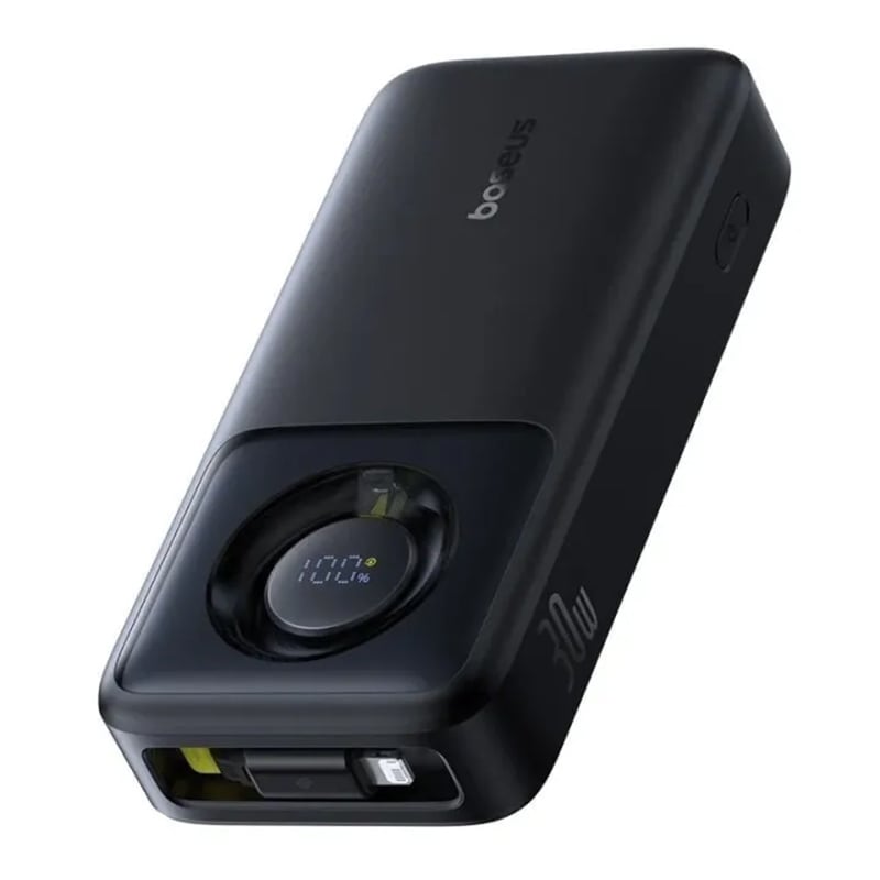 Picture of Baseus NOMOS 30W 74Wh 20000mAh Digital Display Power Bank with Built-in iP Retractable Cable | 3 Months Warranty - Black