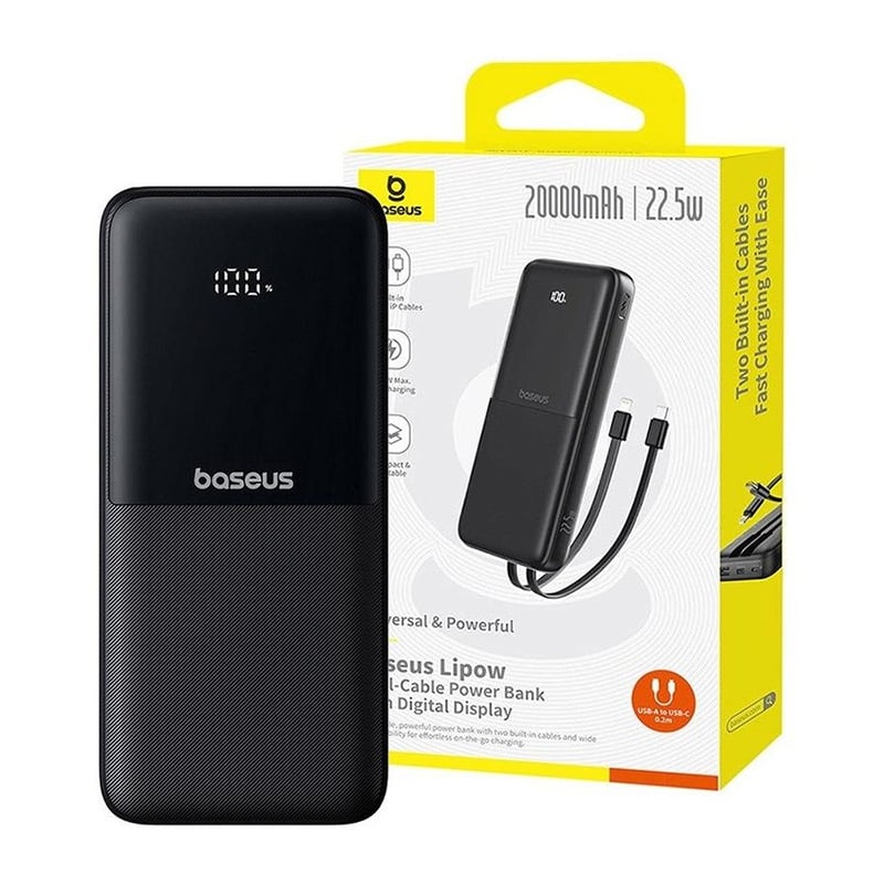 Picture of Baseus Lipow 20000mAh 22.5w Dual Cable Powerbank | 3 Months Warranty - Black