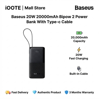 Picture of Baseus 20W 20000mAh Bipow 2 Power Bank With Type-c Cable | 3 Months Warranty - Black