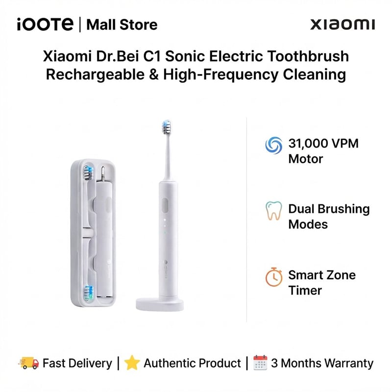 Picture of Xiaomi Dr.Bei C1 Sonic Electric Toothbrush Rechargeable & High-Frequency Cleaning  | 3 Months Warranty - White