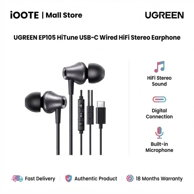 Picture of UGREEN EP105 HiTune USB-C Wired HiFi Stereo Earphones with Microphone & Volume Control | Compatible with iPhone 16/15, Galaxy S25/S24/S23, iPad & Pixel | 18 Months Warranty - Black