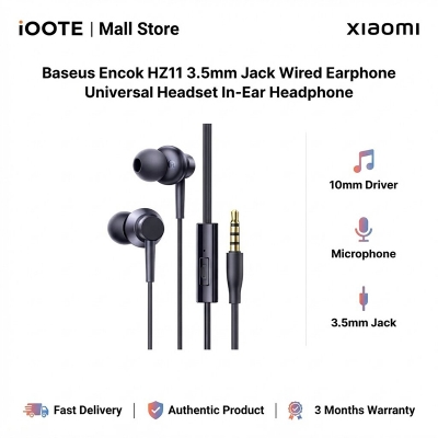 Picture of Baseus Encok HZ11 3.5mm Jack Wired Earphone Universal Headset In-Ear Headphone With Mic with 3 months warranty - Black