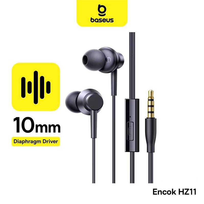 Picture of Baseus Encok HZ11 3.5mm Jack Wired Earphone Universal Headset In-Ear Headphone With Mic with 3 months warranty - Black