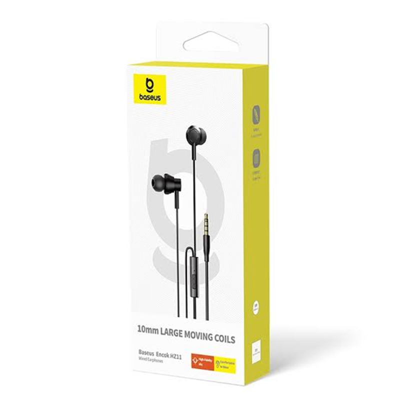 Picture of Baseus Encok HZ11 3.5mm Jack Wired Earphone Universal Headset In-Ear Headphone With Mic with 3 months warranty - Black