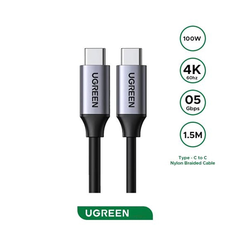 Picture of UGREEN US161 Type-C to Type-C 3.1 Gen Data Cable 1.5M with 100W Charging and 4K 60Hz | 18 Months warranty - Black