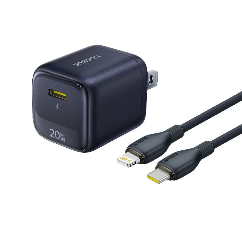 Picture of Baseus EnerFill FN22 20W Gan Charging Adapter with Type-C to Lightning Cable | 3 Months Warranty - Black
