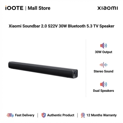 Picture of Xiaomi Soundbar 2.0 S22V 30W Bluetooth 5.3 TV Speaker with Optical, S/PDIF & AUX Connectivity | UK Version | 12 Months Official Warranty - Black