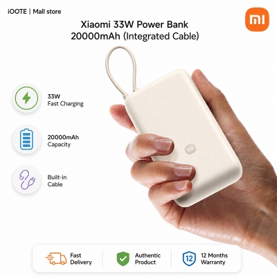 Picture of Xiaomi 33W Power Bank 20000mAh with Built-in USB-C Cable, USB-C & USB-A Ports – Global Version | 12 Months Warranty