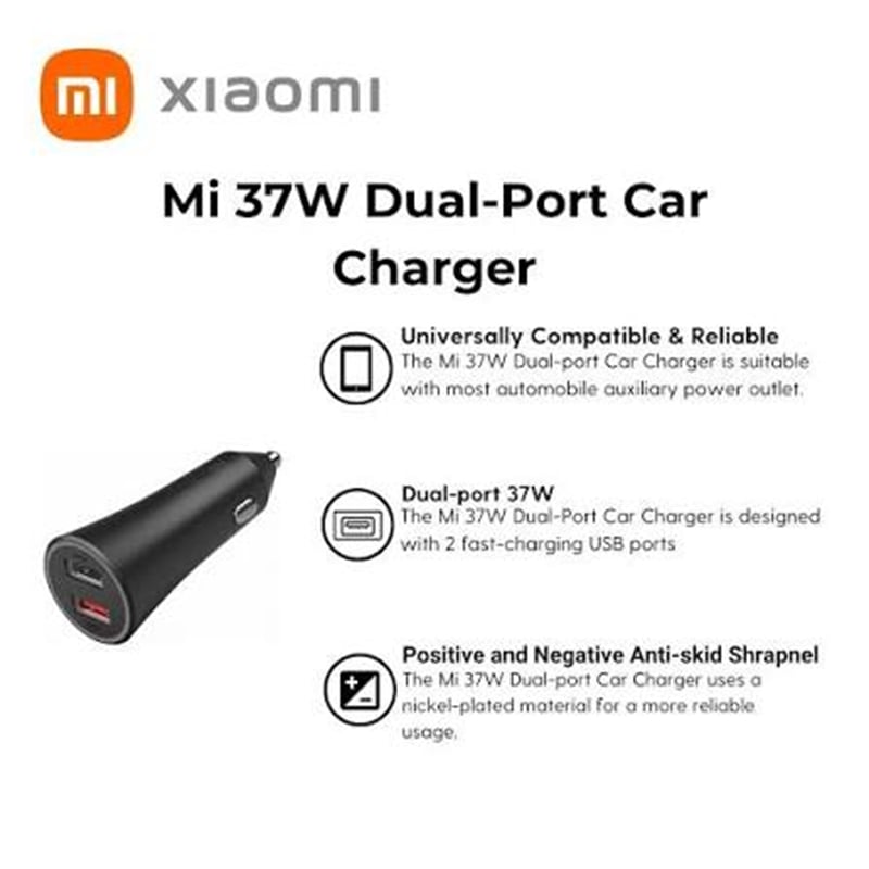 Picture of Xiaomi Mi 37W Dual-Port USB Car Charger with 5V/3A Fast Charging | 12 Months Warranty - Dark Grey