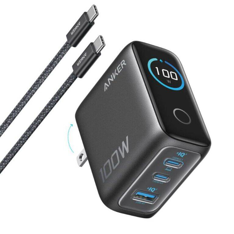 Picture of Anker 100W GaN Fast Charger 3-Port with Display & Cable for laptop, MacBook, iPhone & iPad | 6 Months Warranty - Black