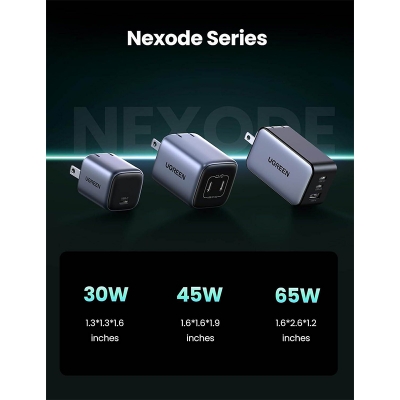 Picture of UGREEN Nexode 45W Dual USB-C GaN Fast Charger (CD294) for iPhone, Samsung, Pixel, iPad & MacBook | 18 Months Warranty - Black