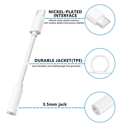 Picture of [MFi Certified] Apple USB-C to 3.5mm Headphone Jack Adapter, Headphone Adapter for iPhone | 12 Months Warranty - White