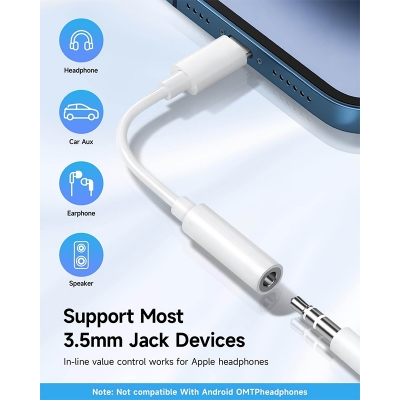 Picture of [MFi Certified] Apple Lightning to 3.5 mm Headphone Jack Adapter, iPhone Aux Adapter Converter Dongle Audio Cable Compatible with iPhone | 12 Months Warranty - White