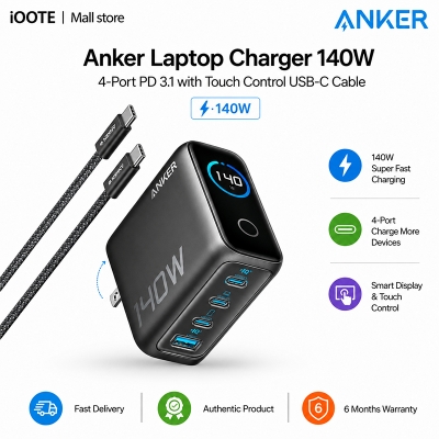 Picture of Anker 140W Max 4-Port GaN Fast Charger with Smart Display & Touch Control USB-C Cable | 6 Months Warranty - Grey