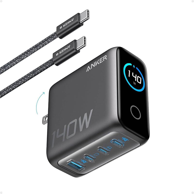 Picture of Anker 140W Max 4-Port GaN Fast Charger with Smart Display & Touch Control USB-C Cable | 6 Months Warranty - Grey
