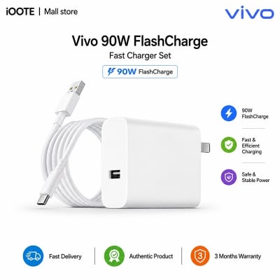 Picture of Vivo 90W FlashCharge Fast Charger Set High-Efficiency Power Adapter | 3 Months Warranty - White