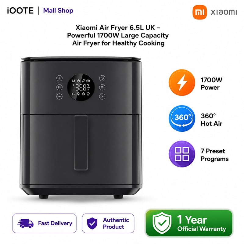Picture of Xiaomi Air Fryer 6.5L UK– Powerful 1700W Large Capacity Air Fryer for Healthy Cooking | 12 Months Warranty - Black