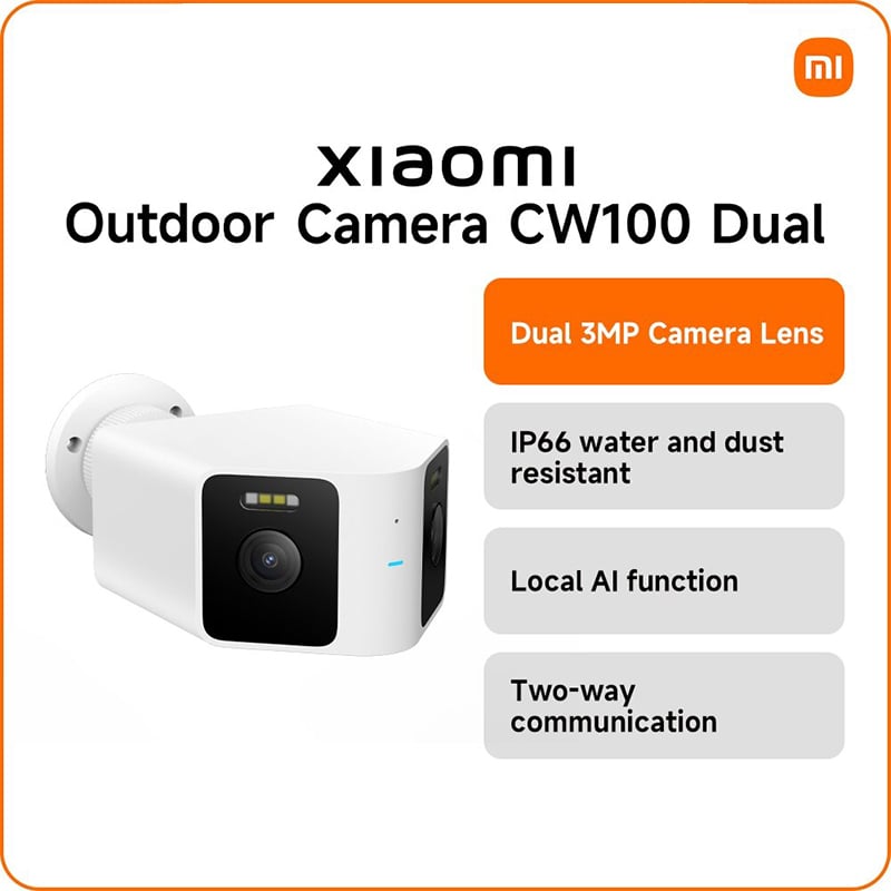Picture of Xiaomi CW100 Dual Lens Outdoor Security Camera 2K 3MP WiFi CCTV, 180° Wide Angle, AI Motion Detection & IP66 Waterproof | 6 Months warranty - White