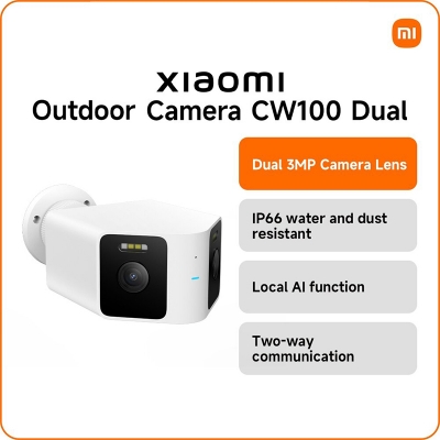 Picture of Xiaomi CW100 Dual Lens Outdoor Security Camera 2K 3MP WiFi CCTV, 180° Wide Angle, AI Motion Detection & IP66 Waterproof | 6 Months warranty - White