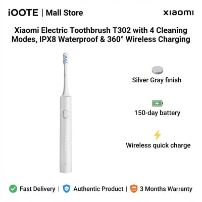 Picture of Xiaomi Electric Toothbrush T302 with 4 Cleaning Modes, IPX8 Waterproof & 360° Wireless Charging | 3 Months Warranty - Silver Gray