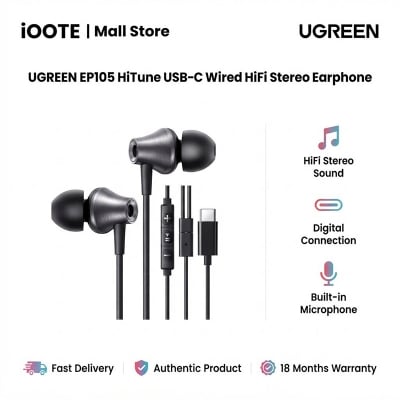 Picture of UGREEN EP105 HiTune USB-C Wired HiFi Stereo Earphones with Microphone & Volume Control | Compatible with iPhone 16/15, Galaxy S25/S24/S23, iPad & Pixel | 18 Months Warranty - Black